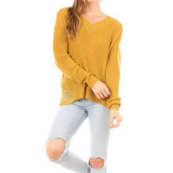 🏷️LAST ONE🏷️🌿MUSTARD RIPPED SWEATER🌿 - Picture 3 of 8